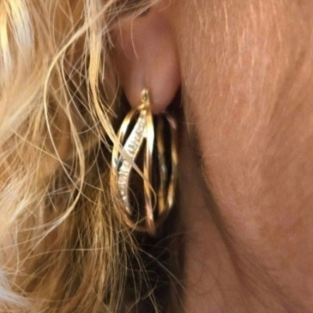 14kt Solid Yellow Gold Twisted Hoops Earrings - image 2